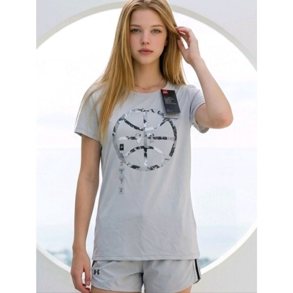 NWT Under Armour Girls Basketball Gray Tee Heatgear Loose Athletic Jersey Sporty